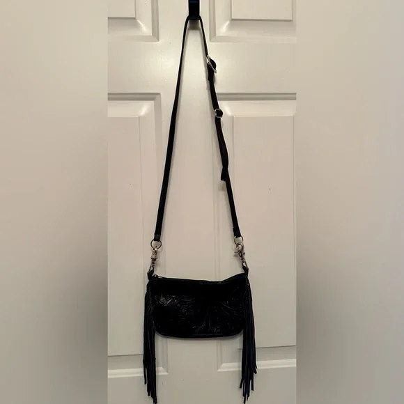 Hip Bag Company Black Leather Fringe Crossbody – Handmade USA - Picture 9 of 10